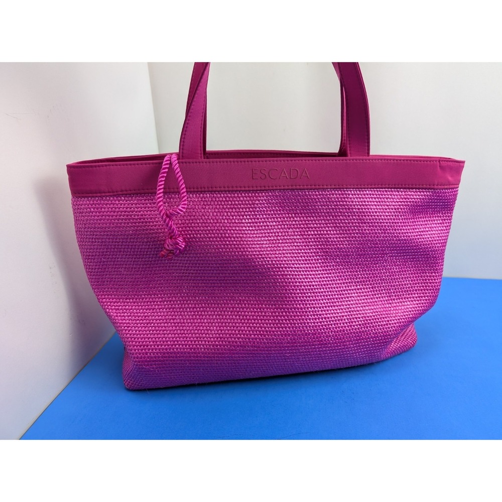 Vintage Escada Pink Tote Bag Orange Pink Tie Down Floral Liner Fabric